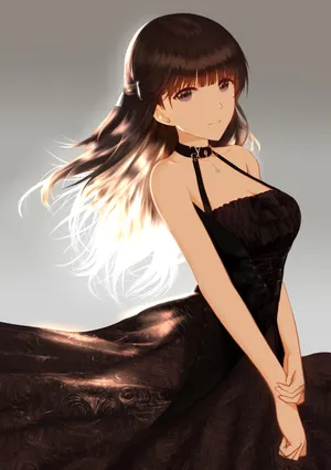 女孩子 茶色头发 黑色礼服超清