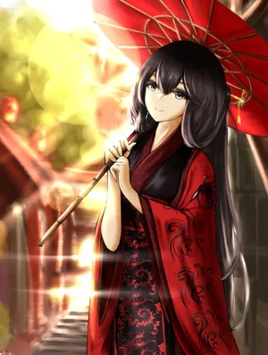 中国风 汉服 红衣女子 油纸伞