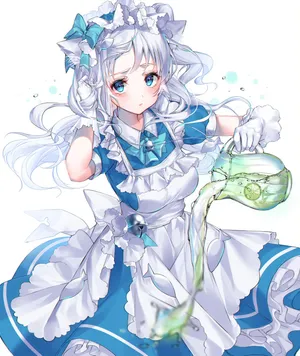 蓝色眼睛动漫少女 女仆裙 柠檬水