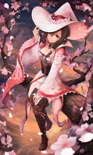 女孩子  樱花 三角帽子长靴 束腰  动漫第1张