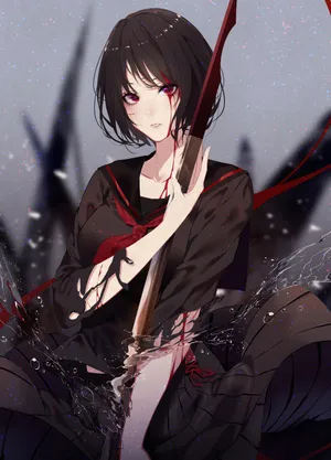 女子 黑色制服 水手服 剑  动漫
