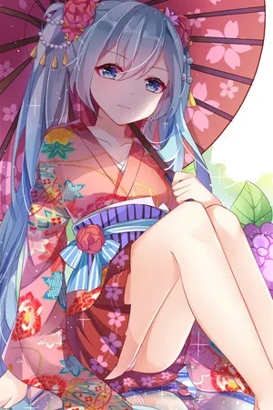 雨伞和服性感初音未来米库miku葱娘公主殿下