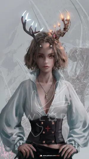 戴灯座的皇冠动漫女人物手绘插画
