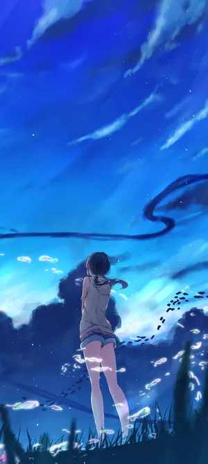 梦幻意境草地上的动漫短裤少女高清