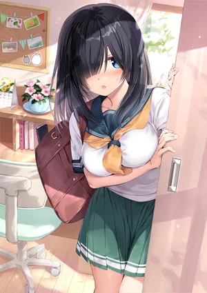 在更衣室换装学生服的动漫学生妹