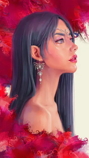 逼真手绘，高清的长发美女人像图片