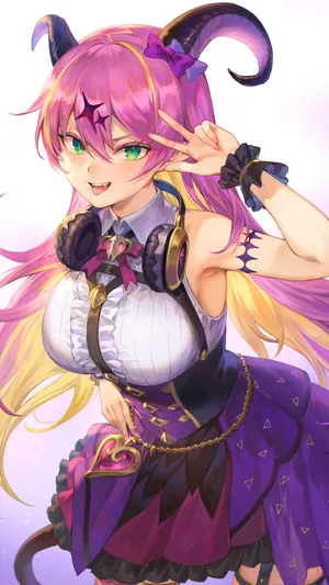 比剪刀手手势的恶魔女仆动漫人物