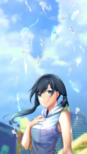 蓝色天空的的动漫女孩，简洁好看的