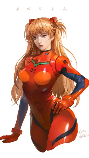 橙色机械铠甲双马尾的动漫少女简洁背景