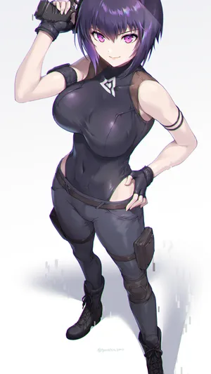 黑色紧身装手拿手枪的飒飒的动漫少女插画