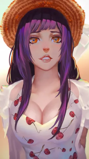 樱桃深VT恤，戴草帽的动漫美女第1张