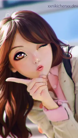 做萌表情的大眼动漫妹子3D画风人像