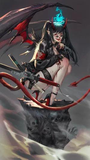 腰挎2把武士刀的动漫蝙蝠女超清