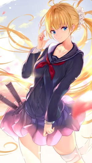 穿校服腰挎羽毛球拍的动漫二次元少女