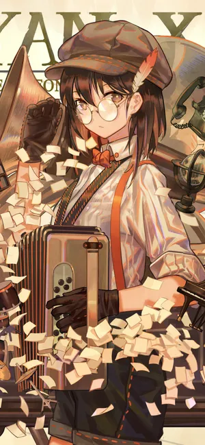 戴眼镜拉手风琴的动漫女孩_1