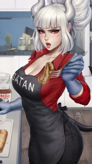 头上有角超性感的动漫女厨娘
