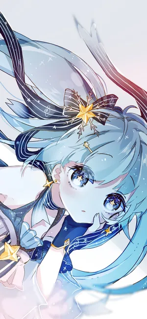 戴蝴蝶结发带的大眼二次元动漫少女初音高清_1