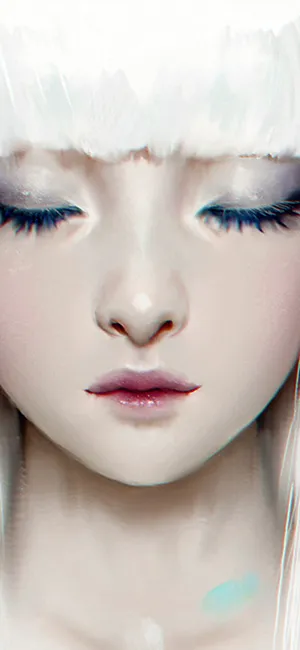 闭着眼白发齐刘海的绝美动漫少女手绘壁纸