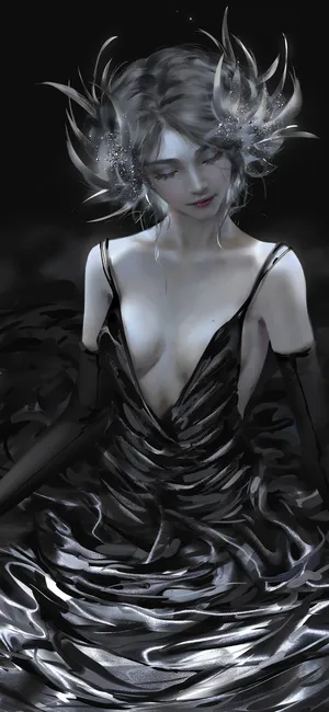 黑色吊带裙的性感动漫女生手绘