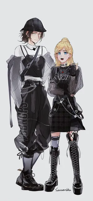 非常时尚的男女情侣手绘插画
