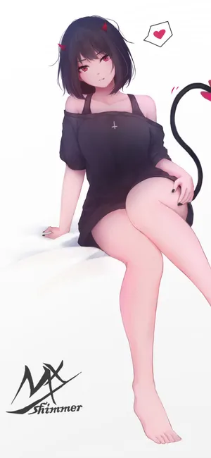 创意手绘短发小恶魔少女