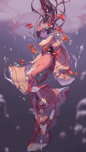 创意手绘水中的和服动漫美女