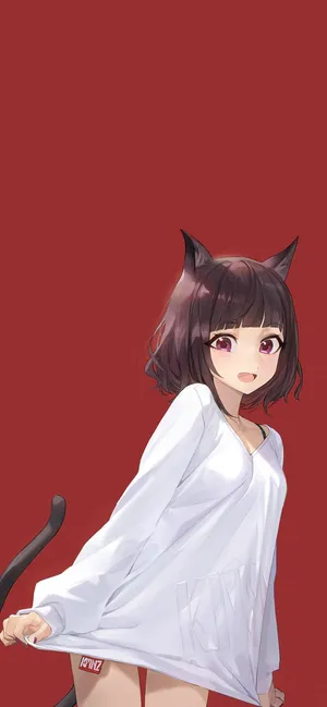可爱的穿白衬衫的短发猫女郎