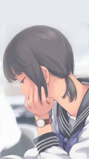 单手托头看书的动漫学生妹_1