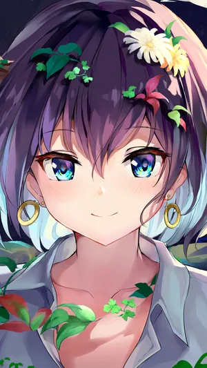花草环绕的动漫大眼美女