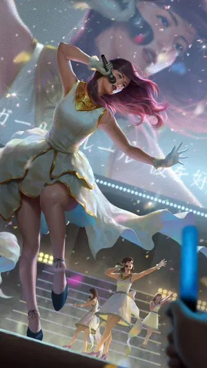 舞台上高歌的动漫手绘插画版日本歌手