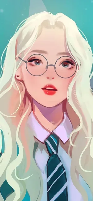 精致动漫制服美女，戴着眼镜，白色长发大图