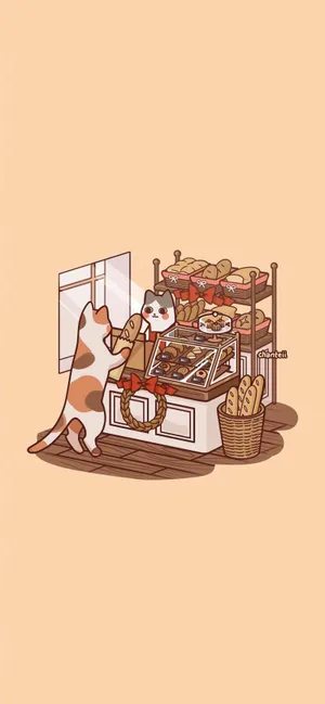 一只卡通狗在卡通猫的面包店购物动漫