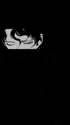 纯黑色背景，蒙着嘴巴的霸气动漫男生黑白