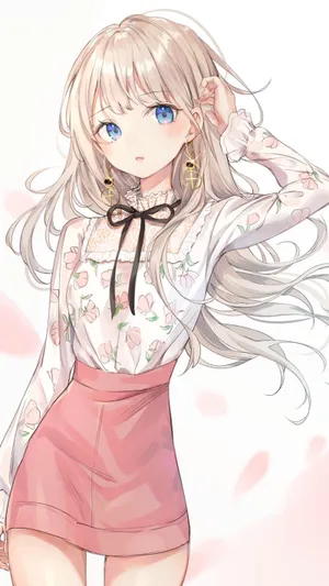二次元 长发飘飘 美少女 粉色短裙美腿性感图片第1张