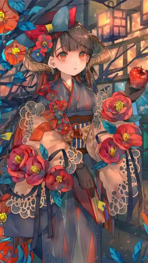 满身是花的和服日本动漫女生