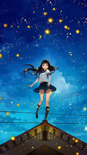 星空下的学生装动漫少女手机图片