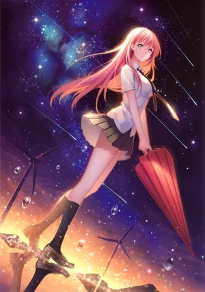 星空 流星 长腿女生 伞 唯美