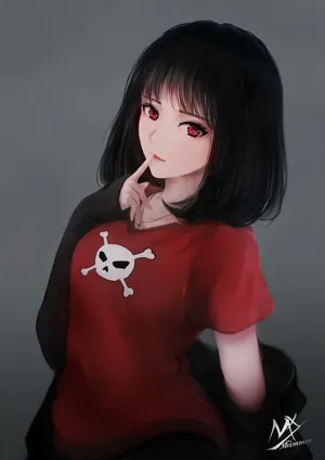 红色眼睛短发动漫美女5k