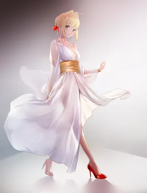 命运女生 白色礼服 裙子 高跟鞋 2k