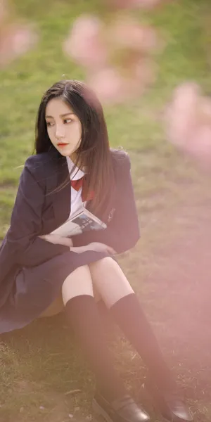 樱花树下的清纯美女写真