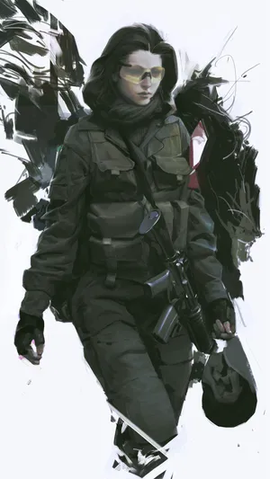 背着轻武器M416的美女长发特种兵