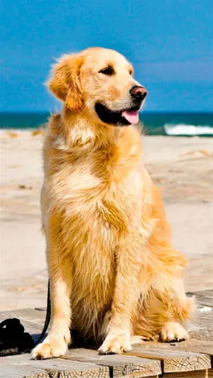 海滩上的黄金猎犬