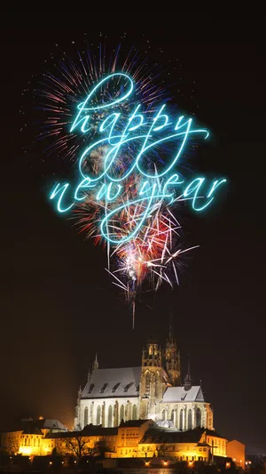 新年快乐创意英文夜景