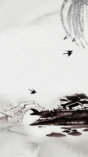 中国风简约清明节水墨画