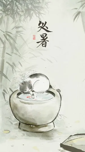 水墨风处暑插画