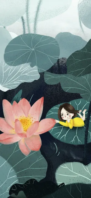 小暑荷叶中的小女孩_1