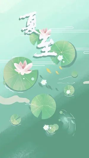 夏至荷塘小清新插画