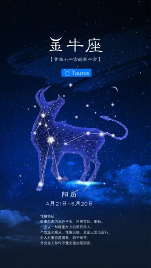 蓝色简约金牛座星云图