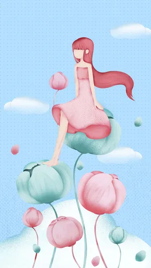 花儿与少女文艺小清新插画