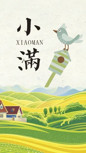 小满麦田可爱小鸟插画